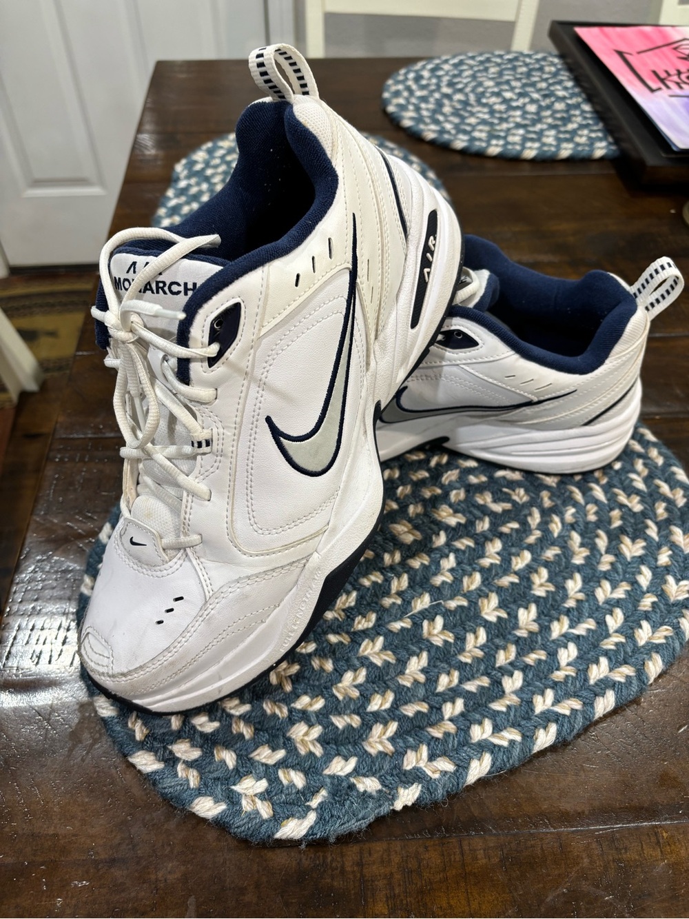 Men's Nike White and Navy Air Monarch Sneakers size 12 Gently Used